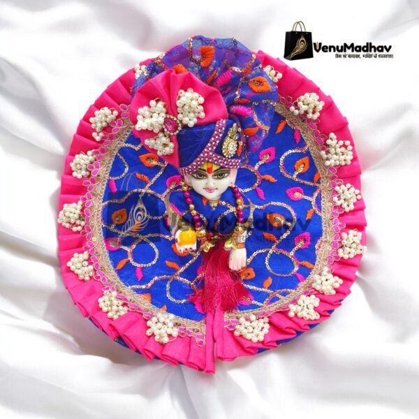 Blue-Pink Designer Frill Poshak with Pagdi for God Idols