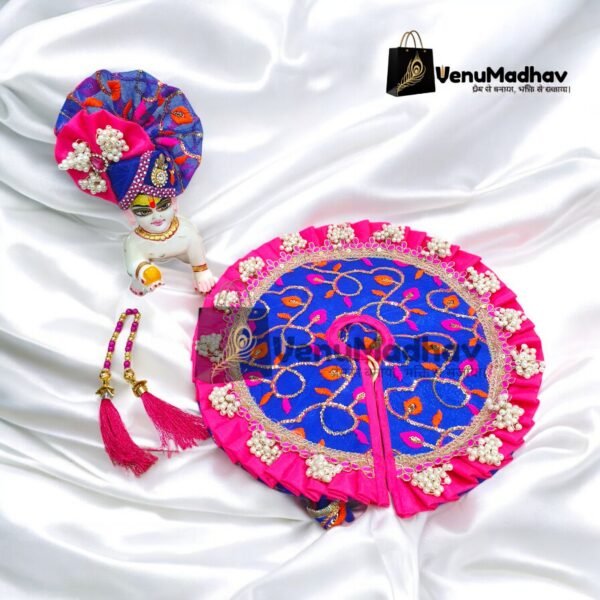 Blue-Pink Designer Frill Poshak with Pagdi for God Idols - Image 3