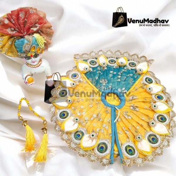 Premium Quality Shimmer Fabric with Back side lehnga Designer Poshak with Pagdi for God Idols - Image 3