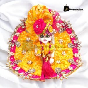 Premium Fabric Yellow-Rani Pink Theme Poshak with Pagdi for God Idols