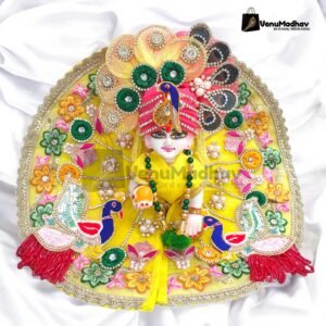 Heavy Designer Lemon Yellow Peacock Theme Poshak with Pagdi for God Idols