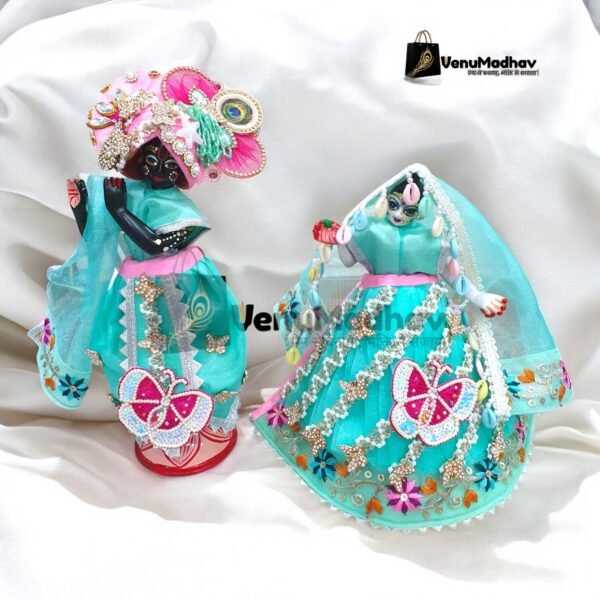 Aqua color Butterfly Designer Poshak with Pagdi & Dupatta for RK