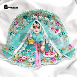 Aqua color Butterfly Designer Poshak with Dupatta for Radha Rani