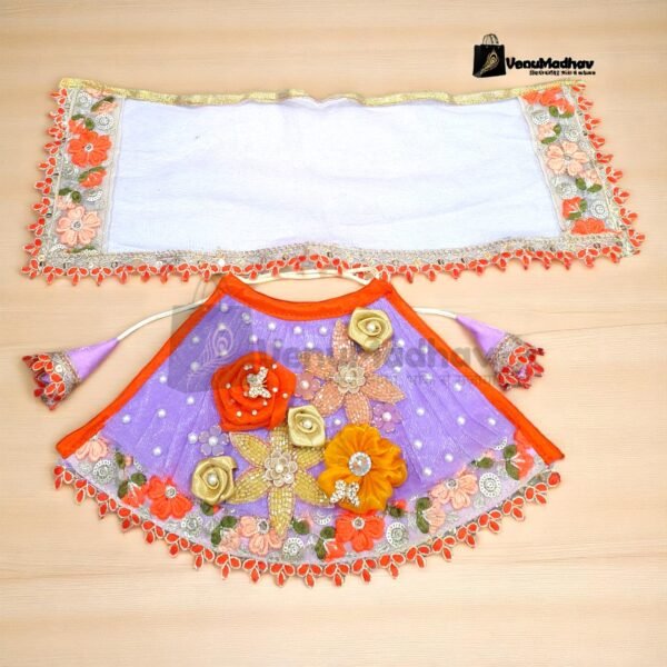 Beautiful Lavender Orange Flower Theme Lehnga Patka