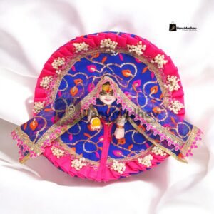 Blue-Pink Designer Frill Poshak with Dupatta for God Idols