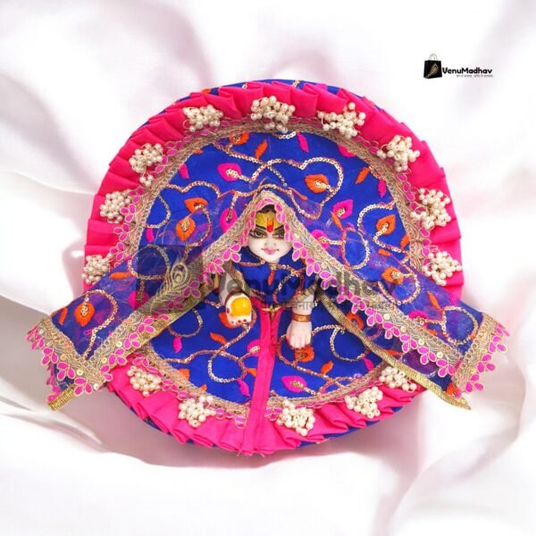 Blue-Pink Designer Frill Poshak with Dupatta for God Idols