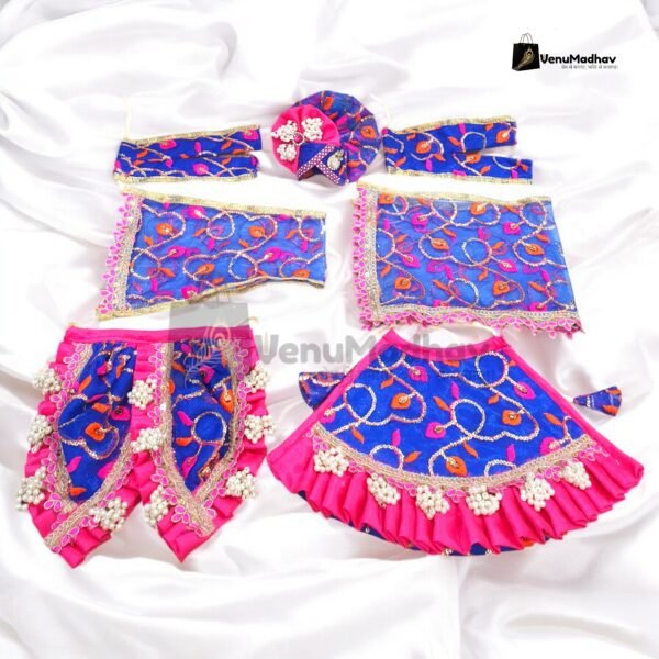 Blue-Pink Designer Frill Poshak with Pagdi & Dupatta for RK - Image 2