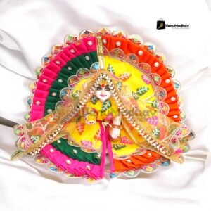 Yellow Thread Work two sided Frill Designer Poshak with Dupatta for God Idols