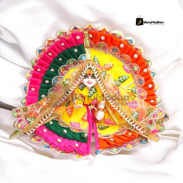 Yellow Thread Work two sided Frill Designer Poshak with Dupatta for God Idols