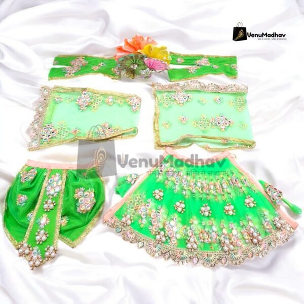 Neon Green Premium Fabric Poshak with Pagdi & Dupatta for RK - Image 2