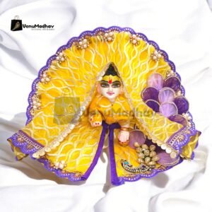 Yellow Purple Peacock Theme Designer Poshak with Dupatta for God Idols