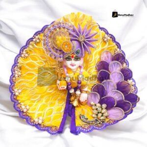 Yellow Purple Peacock Theme Designer Poshak with Pagdi for God Idols