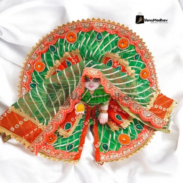 Green-Orange two sided lehnga Designer Poshak with Dupatta for God Idols