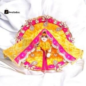 Premium Fabric Yellow-Rani Pink Theme Poshak with Dupatta for God Idols