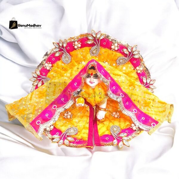 Premium Fabric Yellow-Rani Pink Theme Poshak with Dupatta for God Idols