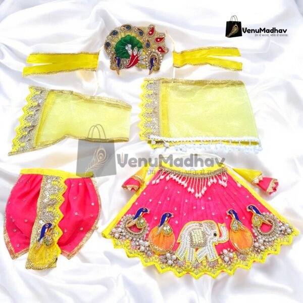 Elephant Theme Coral Red Premium Peacock Designer Poshak with Pagdi & Dupatta for RK - Image 2