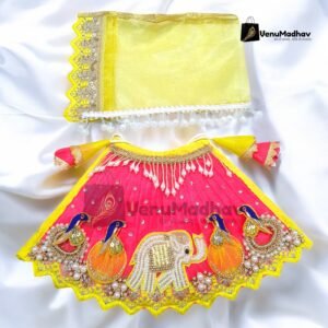 Elephant Theme Coral Red Premium Peacock Designer Lehnga Patka