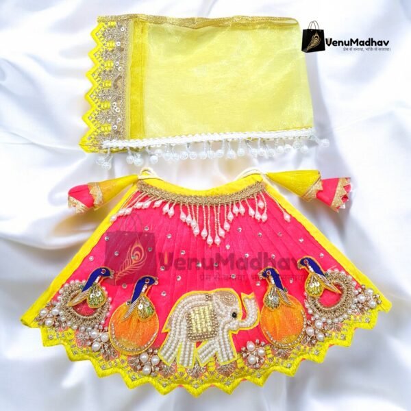 Elephant Theme Coral Red Premium Peacock Designer Lehnga Patka