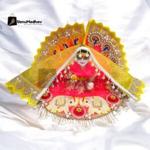 Elephant Theme Coral Red Premium Peacock Designer Poshak with Dupatta for God Idols