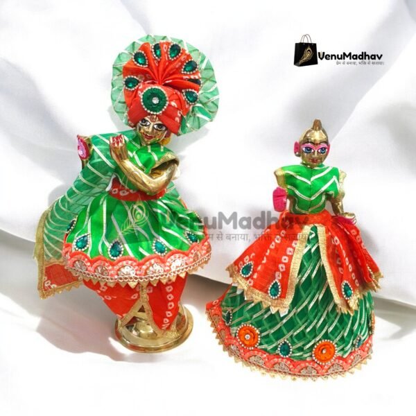 Green-Orange two sided lehnga Designer Poshak with Pagdi & Dupatta for RK - Image 2