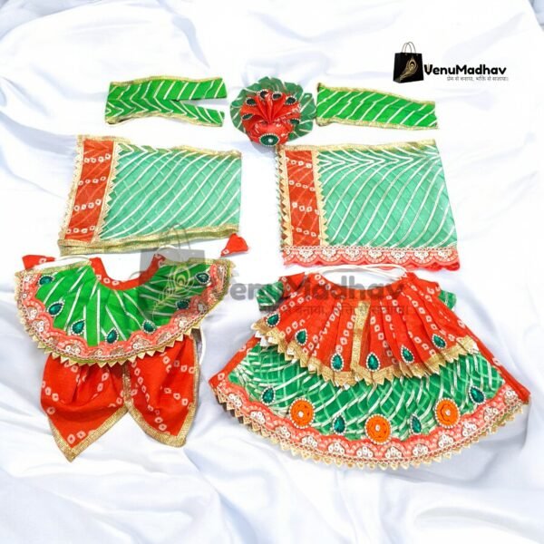Green-Orange two sided lehnga Designer Poshak with Pagdi & Dupatta for RK - Image 3