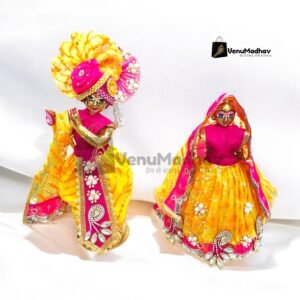 Premium Fabric Yellow-Rani Pink Theme Poshak with Pagdi & Dupatta for RK