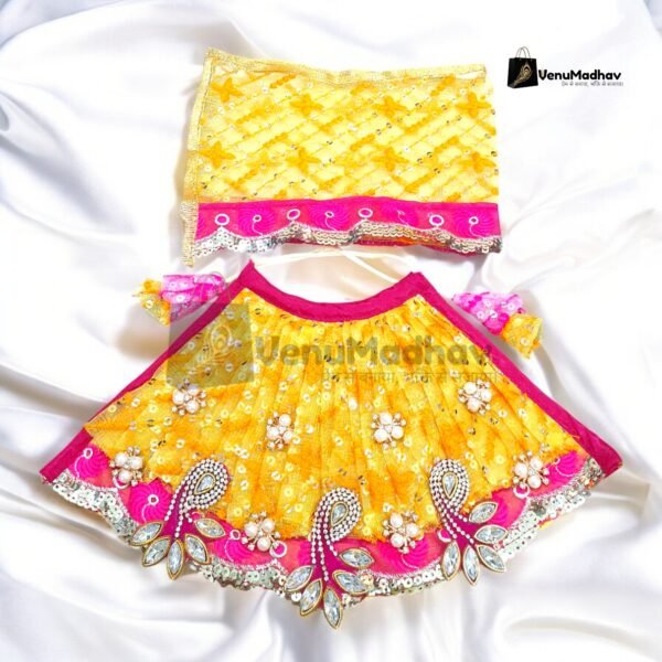 Premium Fabric Yellow-Rani Pink Theme Lehnga Patka