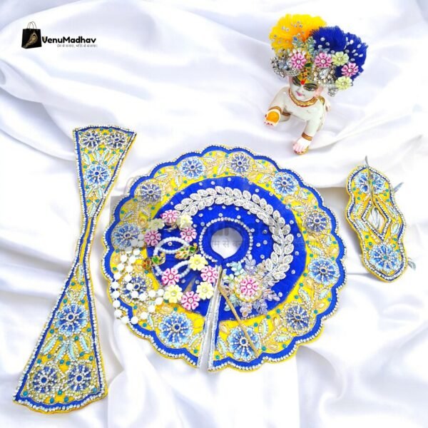 Handwork design - Yellow Blue Premium Poshak for God Idols - Image 2