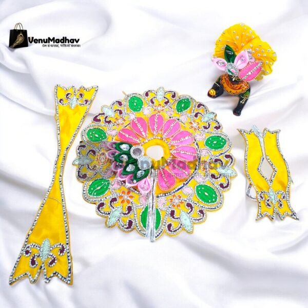 Handwork design - Yellow with pink Premium Poshak for God Idols - Image 2