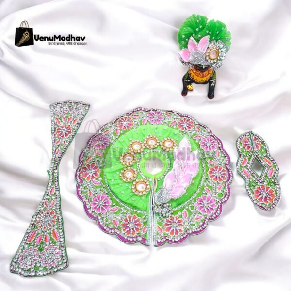 Handwork design - Green with pink Premium Poshak for God Idols - Image 2