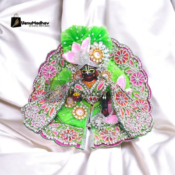 Handwork design - Green with pink Premium Poshak for God Idols