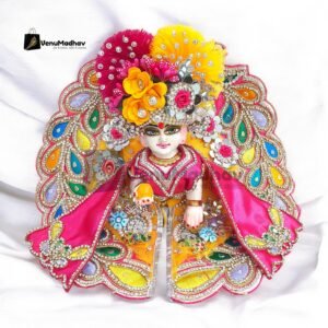 Handwork design - Yellow with rani pink peacock Premium Poshak for God Idols