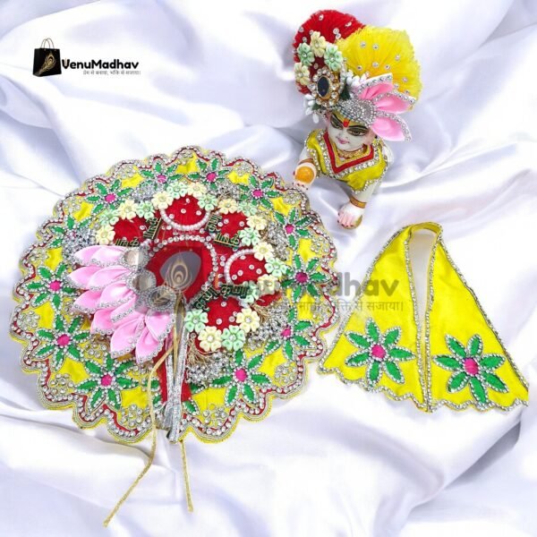 Handwork design - Yellow with red Premium Poshak for God Idols - Image 3