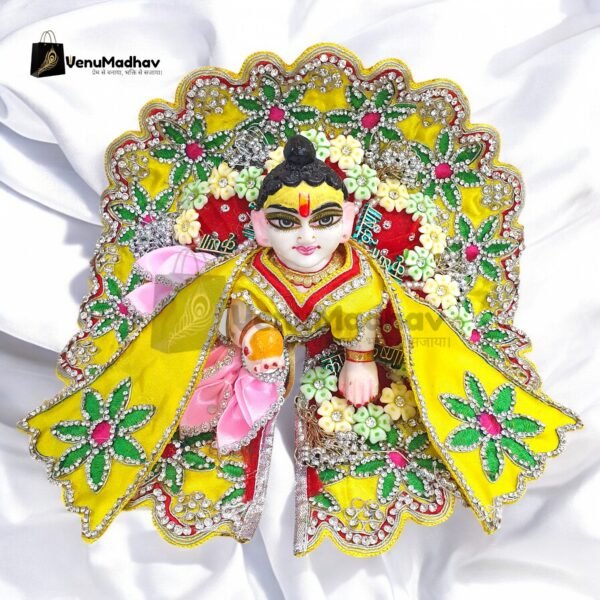 Handwork design - Yellow with red Premium Poshak for God Idols - Image 2