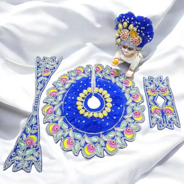 Handwork design - Blue with Yellow Premium Poshak for God Idols - Image 3