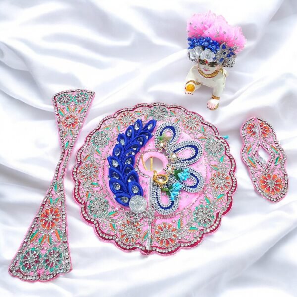 Handwork design - Pink with blue premium Poshak for God Idols - Image 2