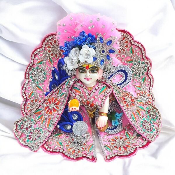 Handwork design - Pink with blue premium Poshak for God Idols