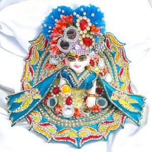 Handwork design - Light Yellow/Cream with teal blue premium Poshak for God Idols