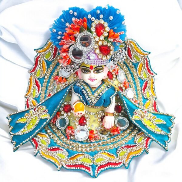 Handwork design - Light Yellow/Cream with teal blue premium Poshak for God Idols