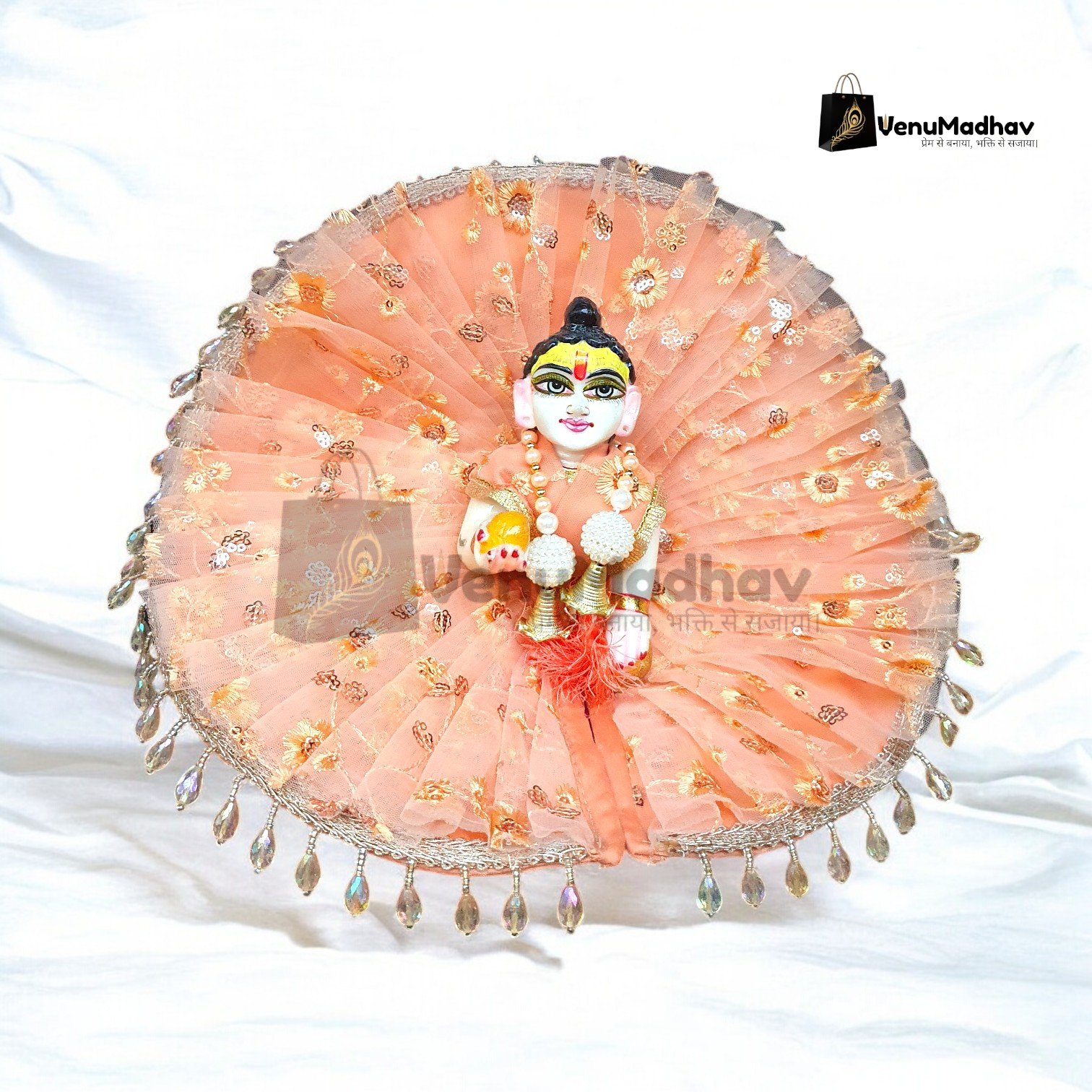 Soft Peach Designer Poshak with Pagdi for God Idols - Image 2