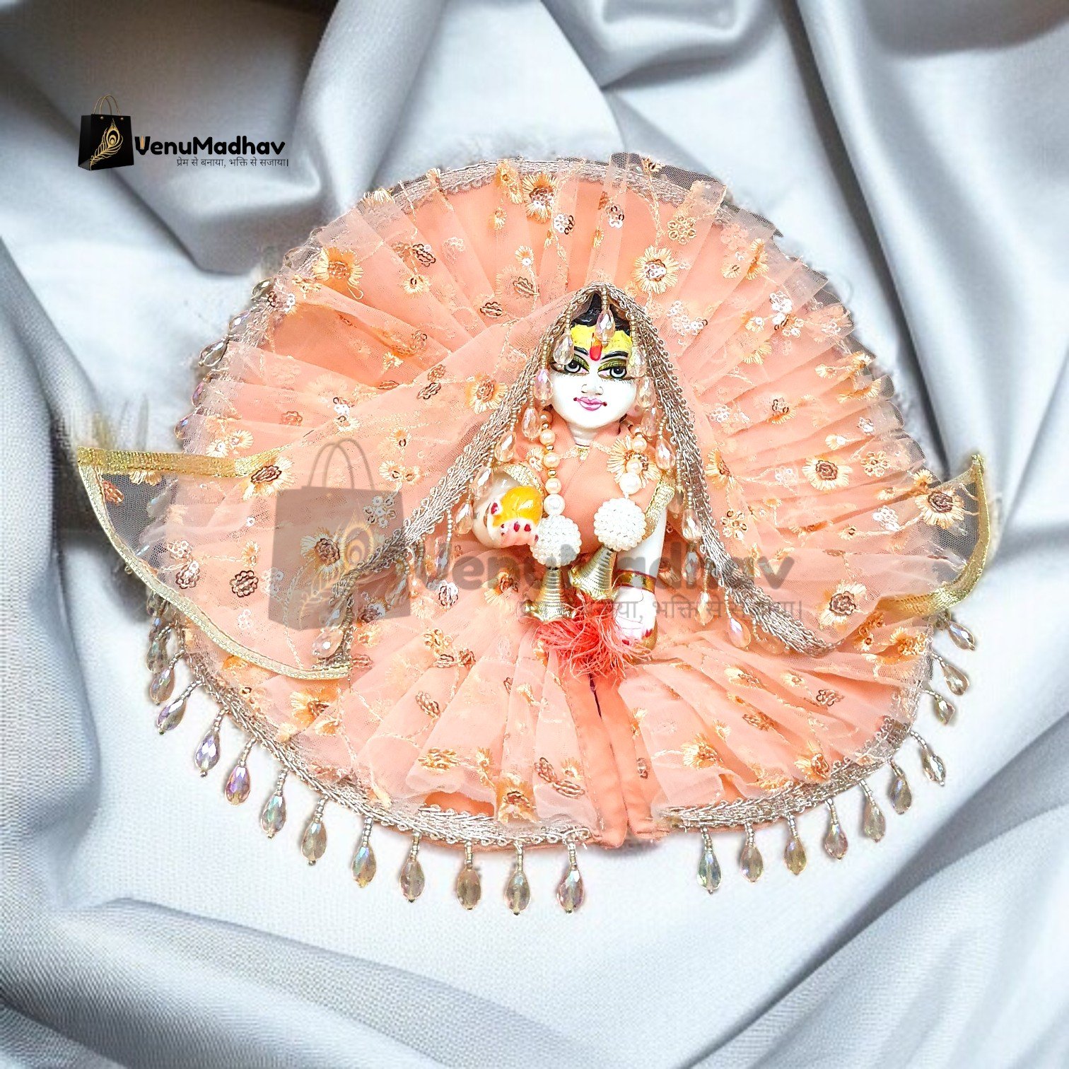 Soft Peach Designer Poshak with Dupatta for Radha Rani