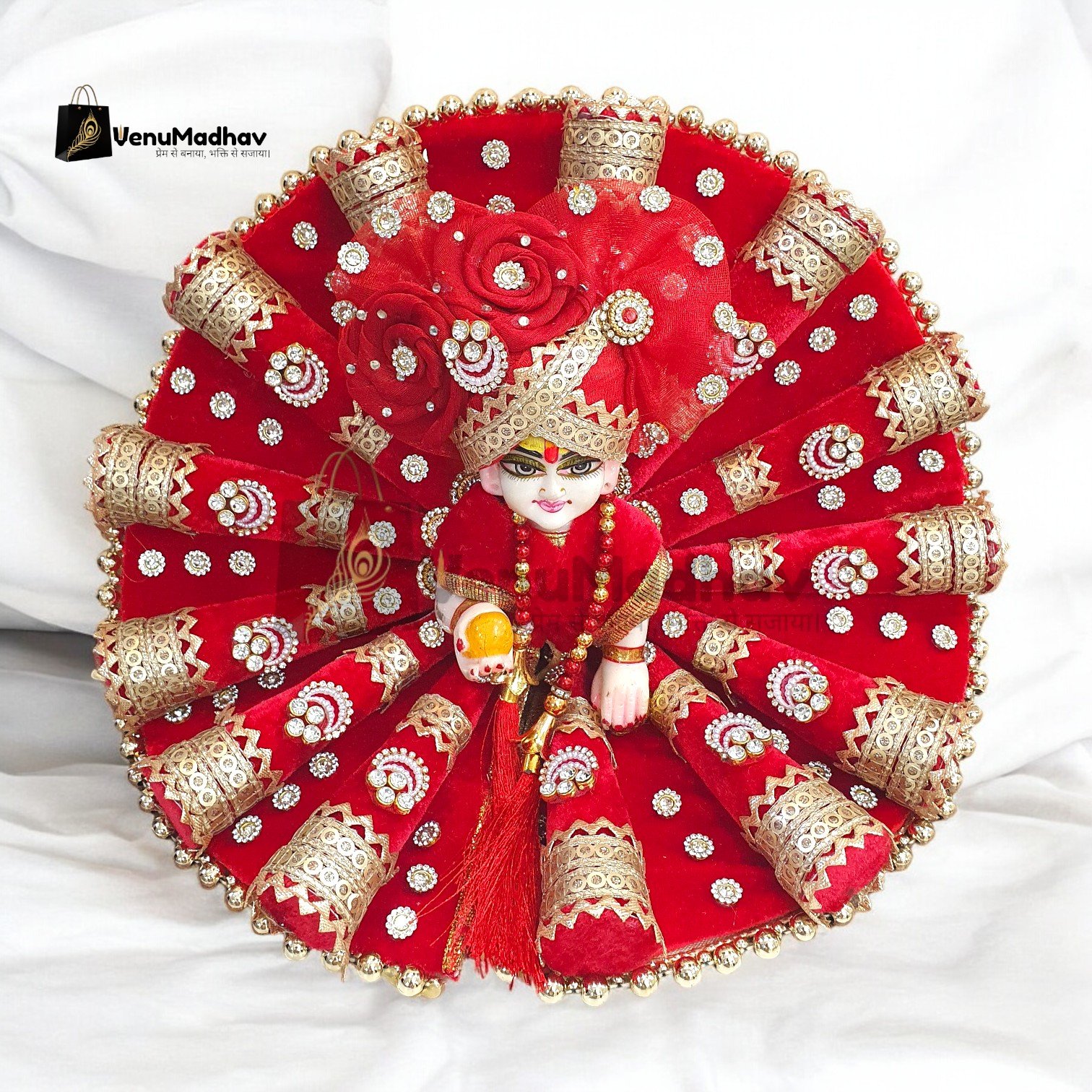 Red Velvet Premium Heavy designer poshak with pagdi for God Idols