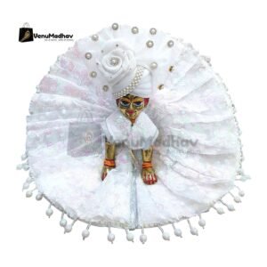 Soft White Designer Work Net Poshak with Pagdi for God Idols