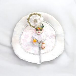 Pure White Thread Work Laddu Gopal ji Poshak with Pagdi