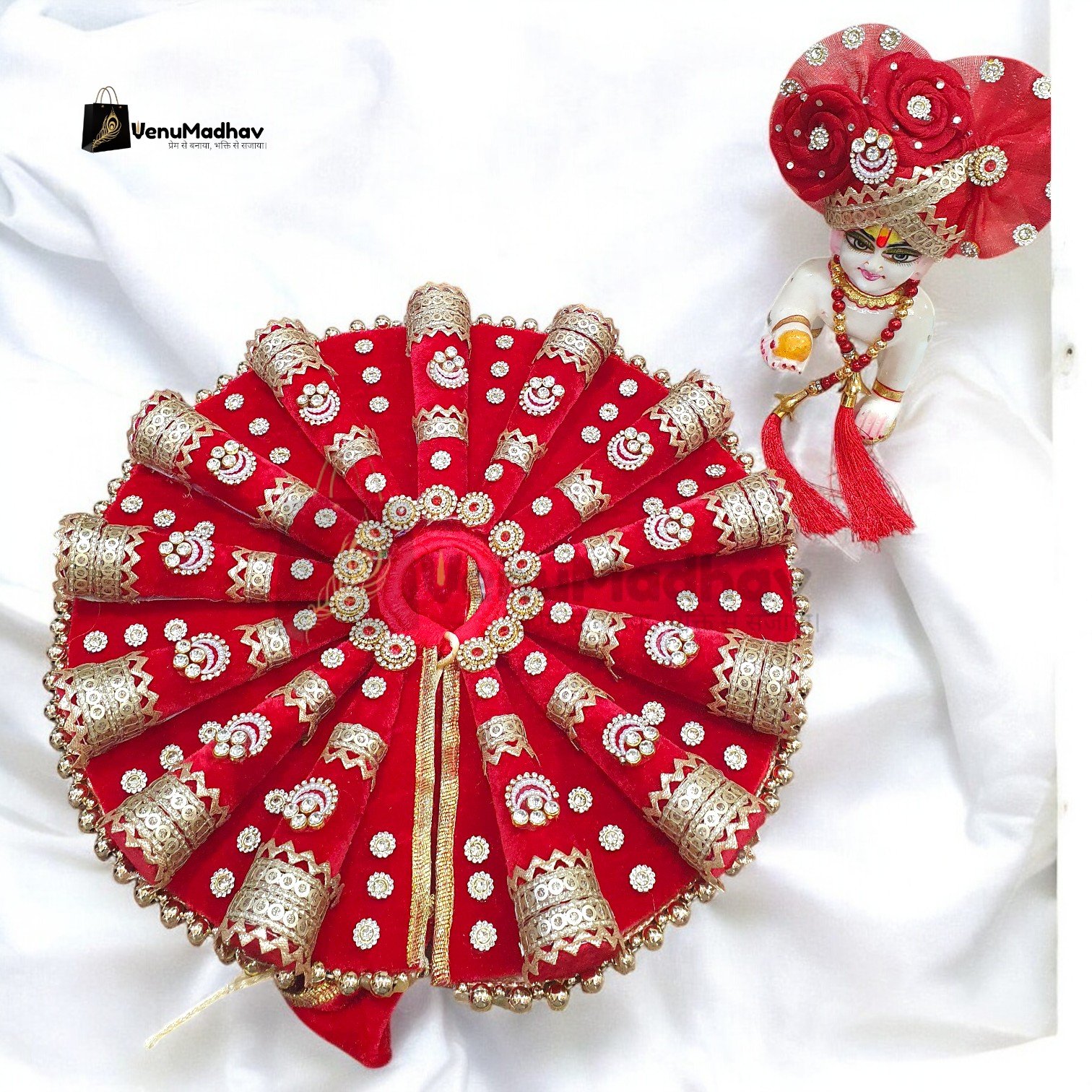 Red Velvet Premium Heavy designer poshak with pagdi for God Idols - Image 3