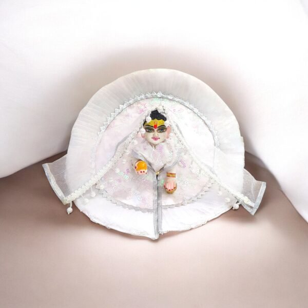 Pure White Thread Work Laddu Gopal ji Poshak with Dupatta for Bal Radha Rani - Image 3