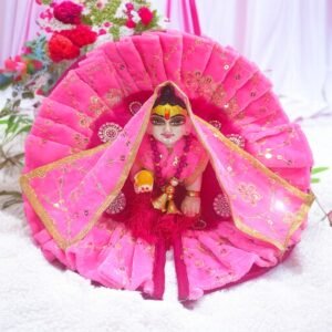 Beautiful Pink Velvet Bal Radha Rani Poshak with Chunri and Moti Patka