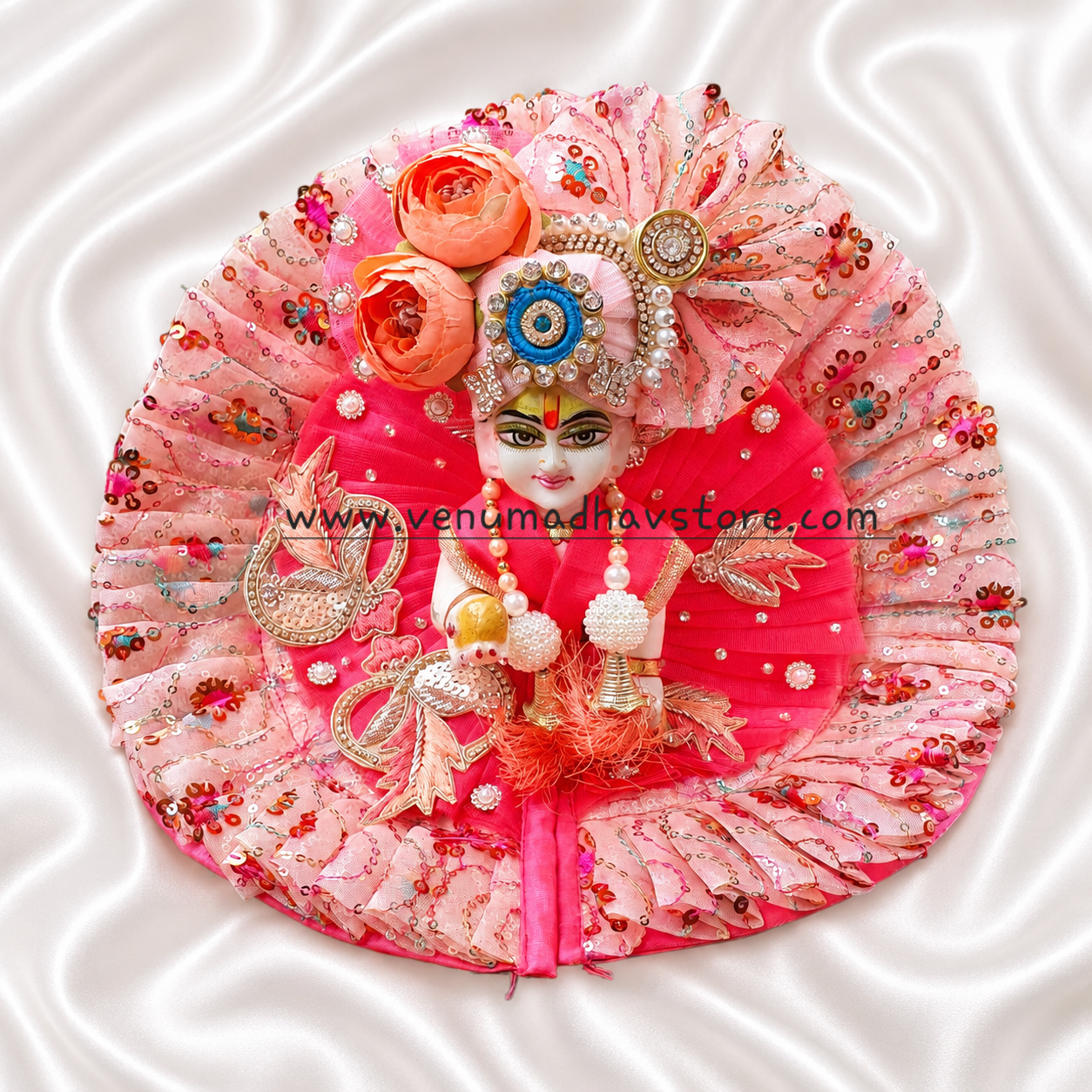 Coral Red Heavy designer double frill Poshak with Pagdi Patka