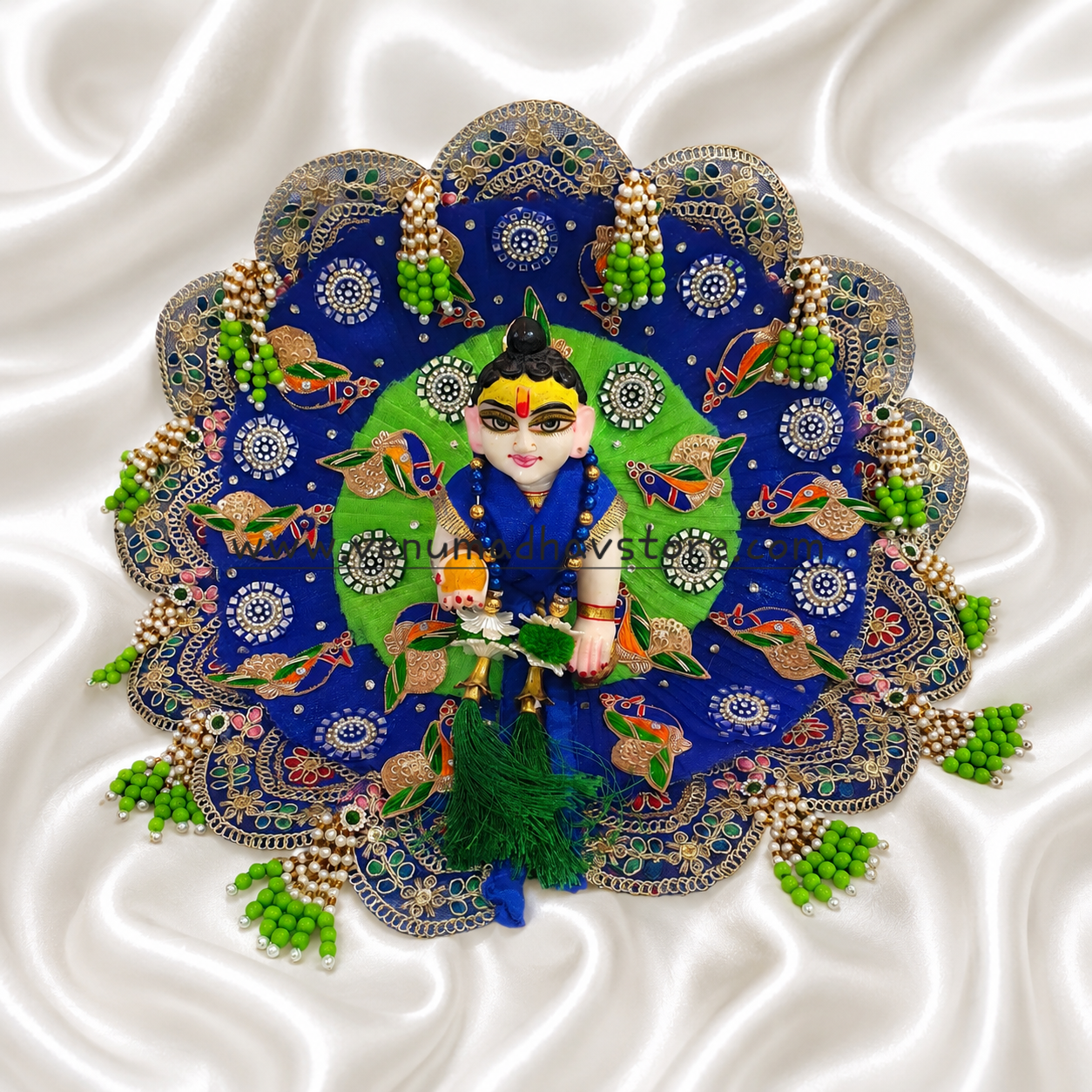 Blue Parrot color Peacock Theme Heavy designer Poshak with Pagdi Patka - Image 2