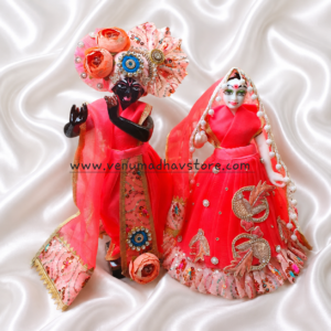 Coral Red Heavy designer double frill RK Poshak with Pagdi & Dupatta for RK